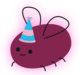 A transparent image of a cute, rotund purple bug with six little stick legs and a pair of wings.