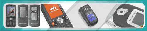 An animated banner ad depicting various Sony Ericcson Walkman phones from the mid 2000s.